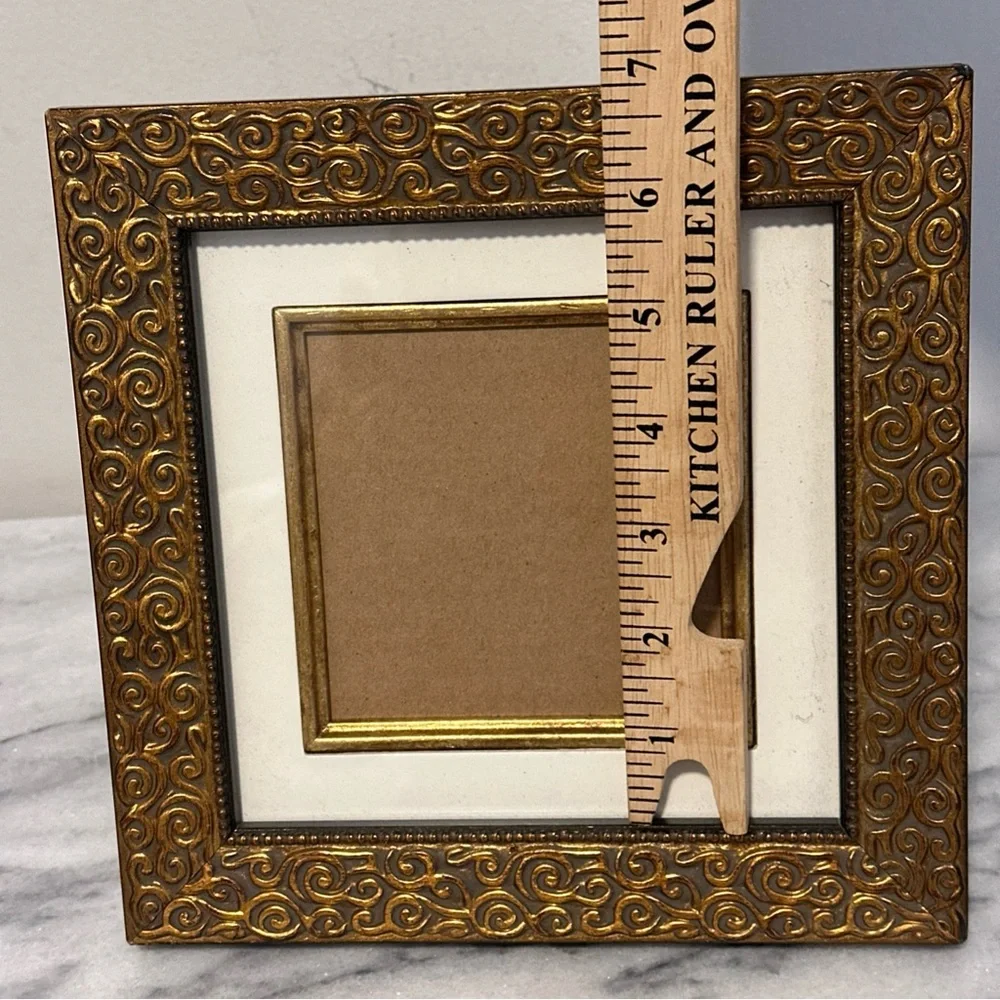 Ornate Gold Swirl Picture Frame box style fits 4x4” photo